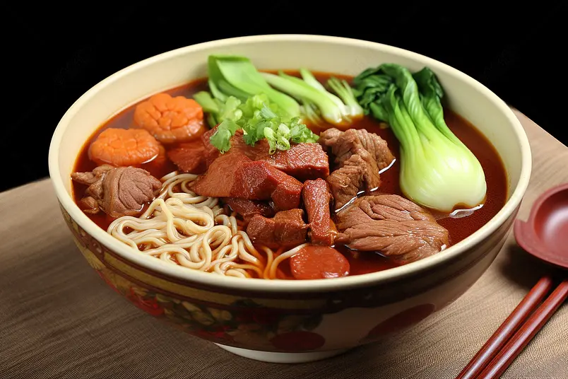 健康食品红烧牛肉面摄影图