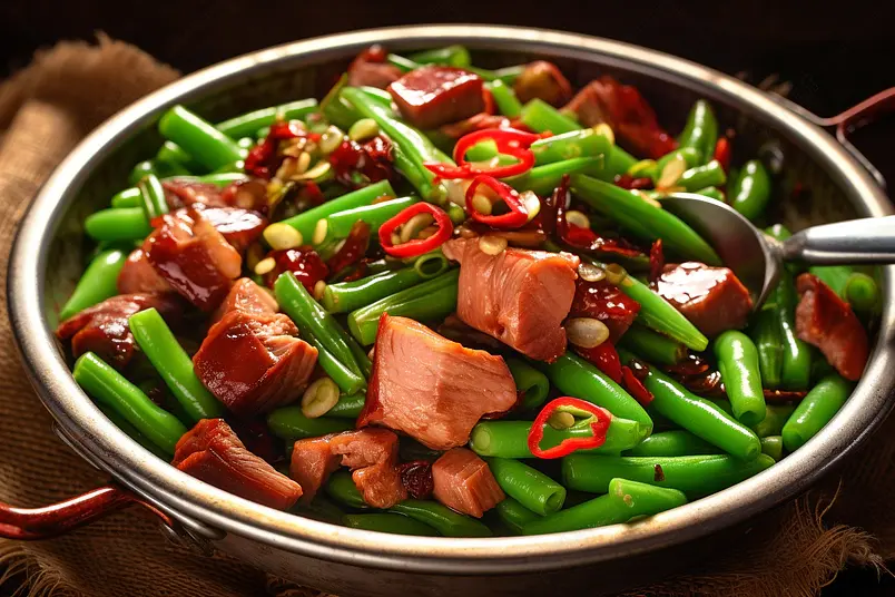 香辣干锅牛肉豆角健康美食