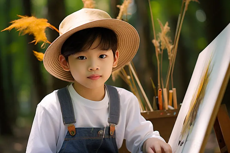专注画画的小男孩
