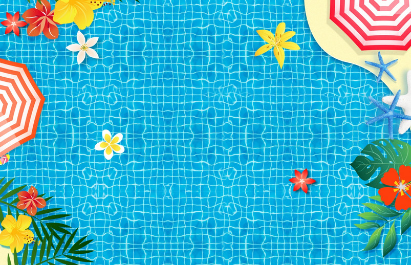 蓝色小清新手绘花朵泳衣夏季女装海报背景
