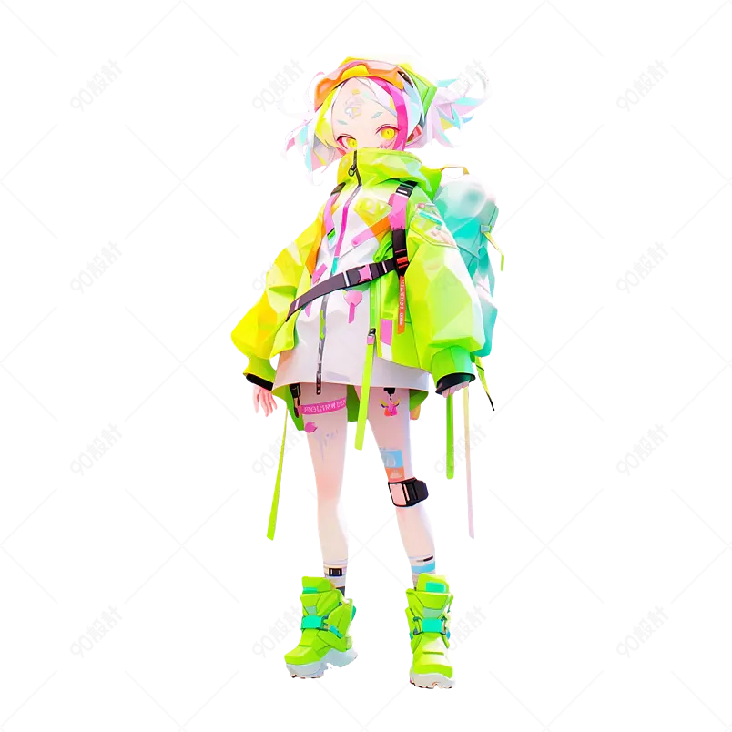 多巴胺穿搭女孩背包旅行的小女孩