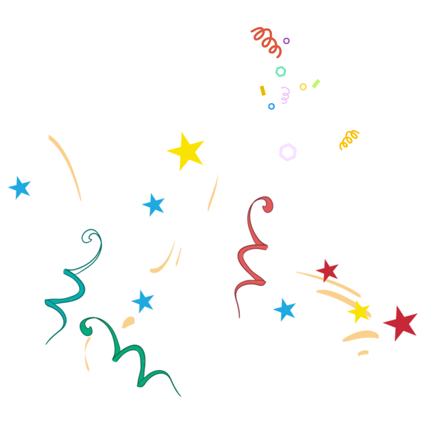 卡通五彩五角星旋转丝带飘落喜庆装饰元素