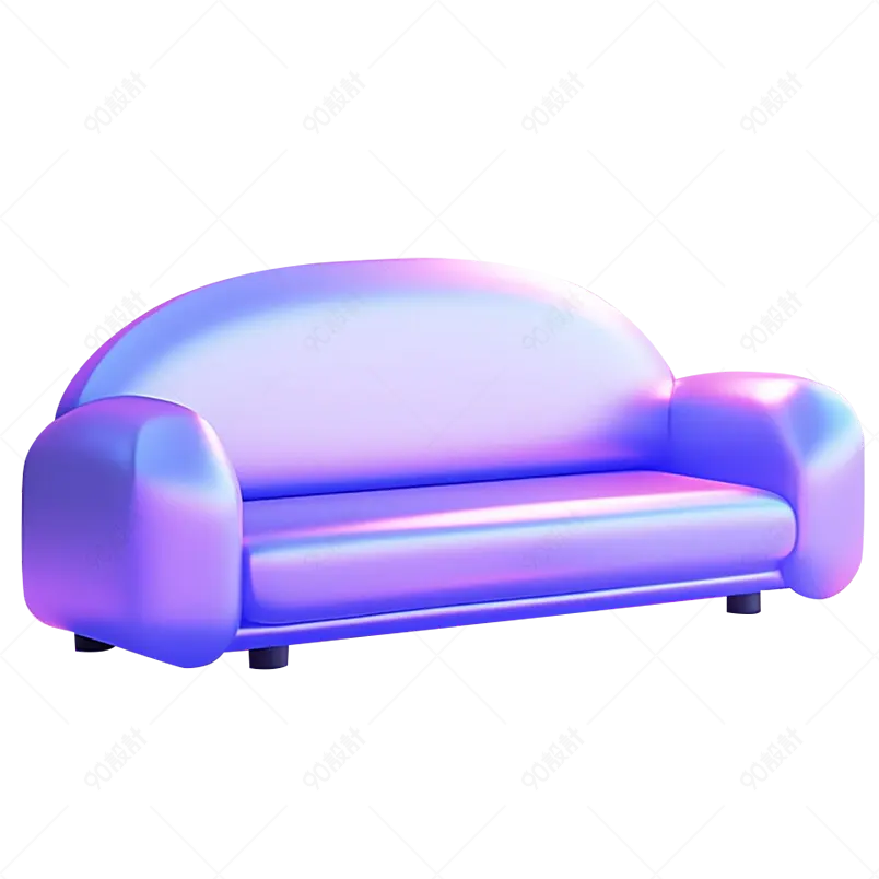 厚重紫色皮质沙发客厅家居家具3D渲染立体免扣素材图