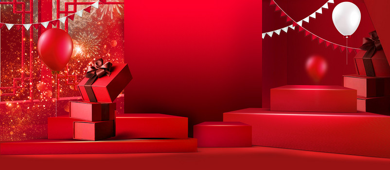 红色喜庆年货节年终庆典化妆品促销海报背景