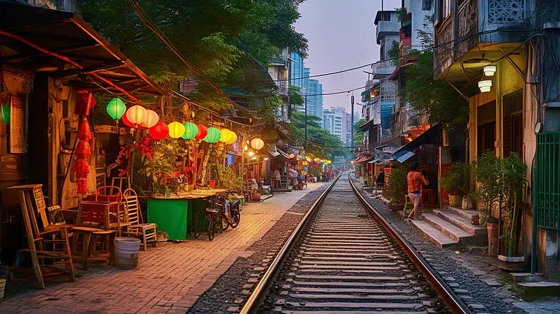 清晰的摄影图高清的图片海报设计背景广告设计素材元素越南城市火车轨道