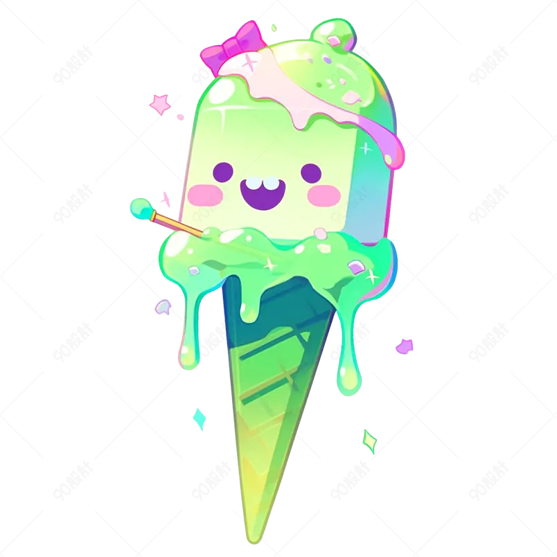夏季多巴胺冰淇淋甜筒可爱手绘免扣素材
