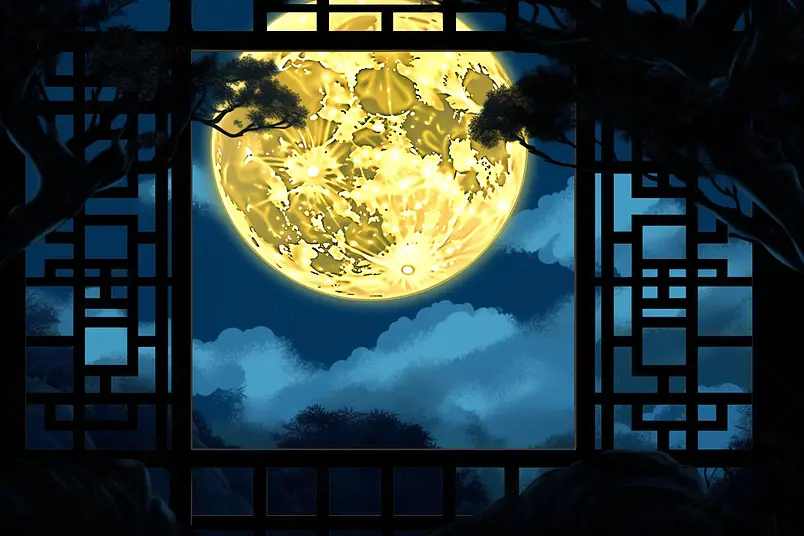 高清的图片海报设计背景广告设计素材元素创意设计窗前明月剪影图