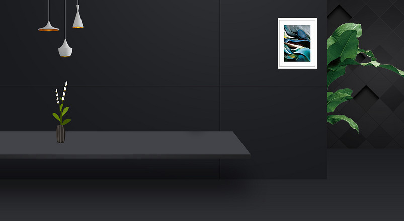 黑色简约场景桌面树叶箱包类直通车背景