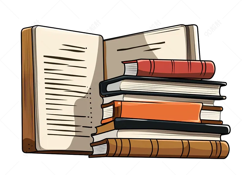 橙色手绘描边风打开的书籍书本书刊元素