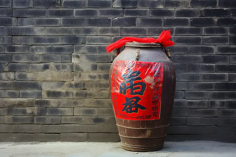 中国酒文化静物砖墙酒坛酒业广告素材