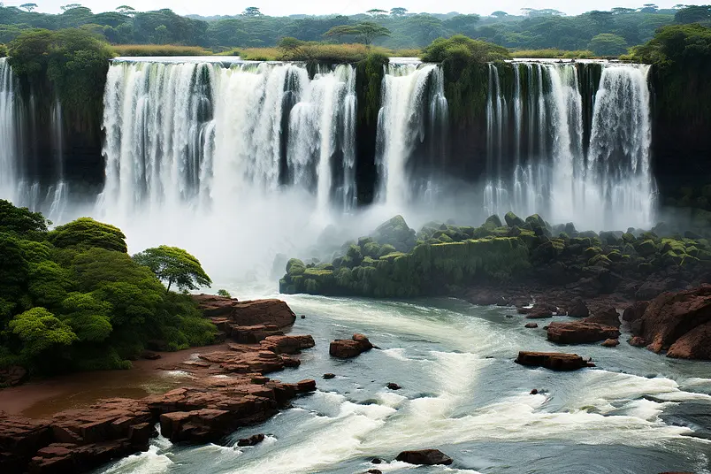 伊瓜苏瀑布,世界上最大的瀑布系列,位于巴西和阿根廷边境,从巴西一侧看蓝色裂缝裂痕国家旅行峡谷风景旅游激流流动