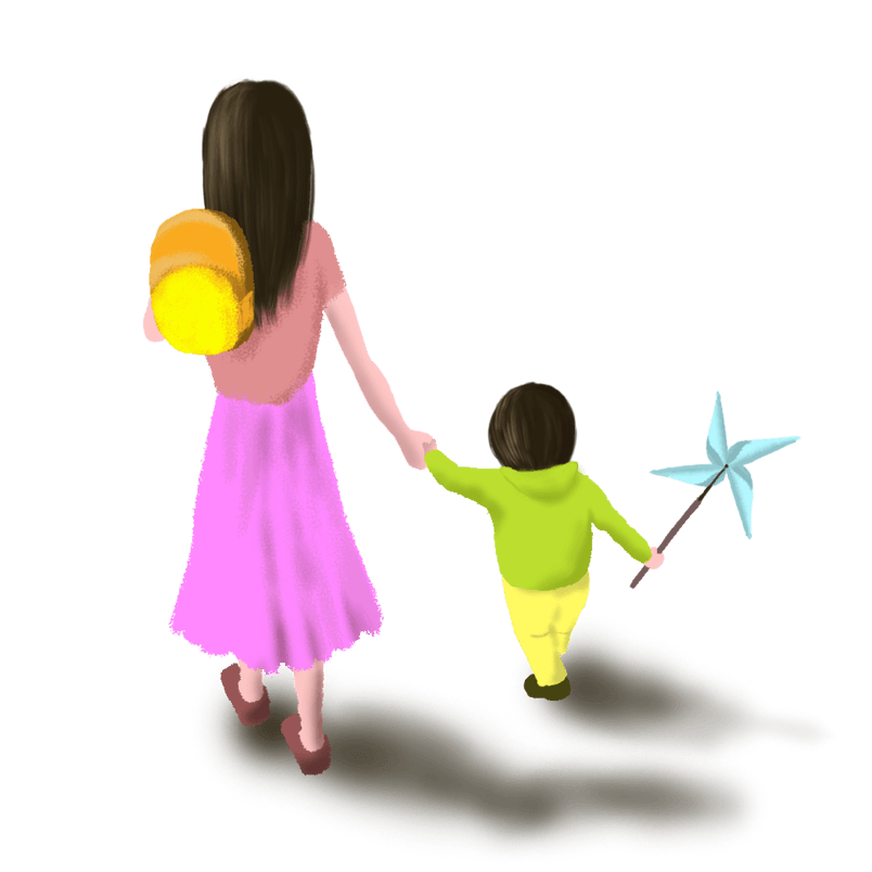 母亲节妈妈孩子书包风车手绘