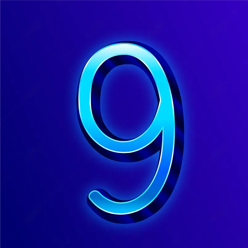 蓝色渐变霓虹灯简约数字9字体元素