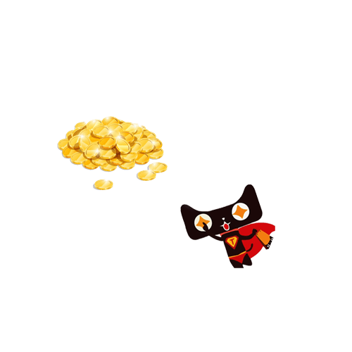 卡通手绘金币与卡通天猫
