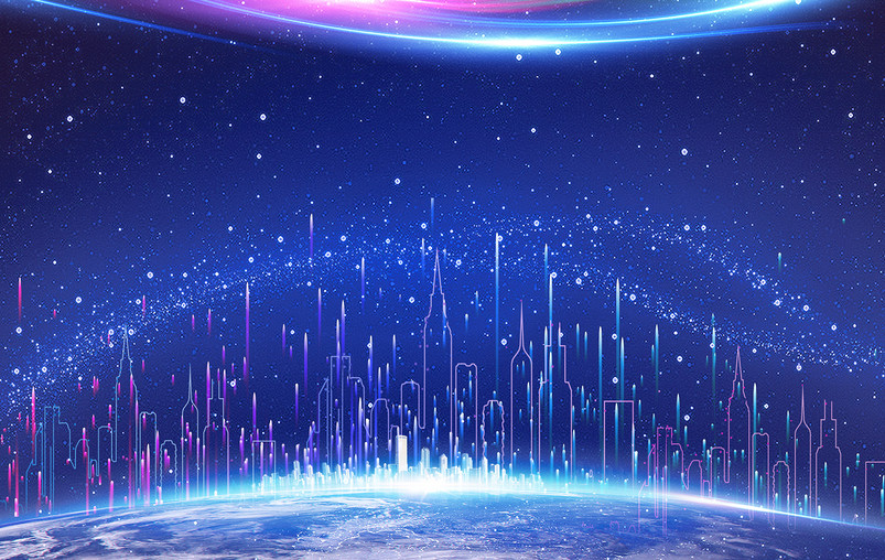 蓝色科技风地产展板年会展会背景图片