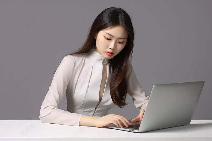 高清的图片海报设计背景广告设计素材元素正在用笔记本电脑办公的职场女性