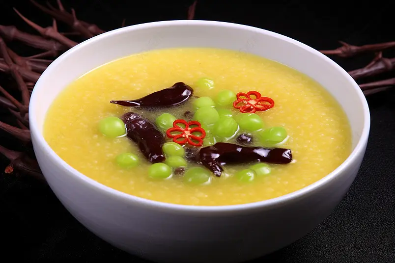 小米海参枸杞海鲜小吃粥美食摄影