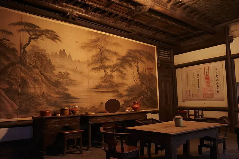 中国风传统鲁迅故居三味书屋场景图