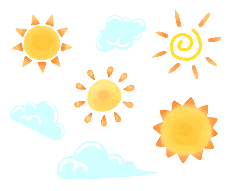 立夏太阳和云朵可爱卡通PNG素材