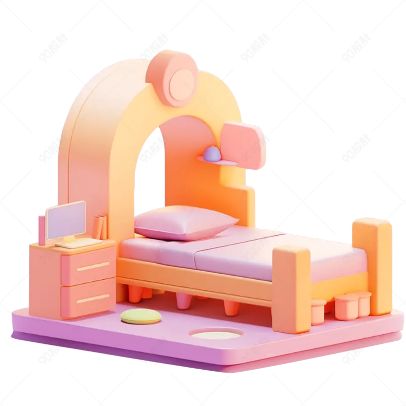 3D渲染可爱创意室内家具儿童床免扣素材图