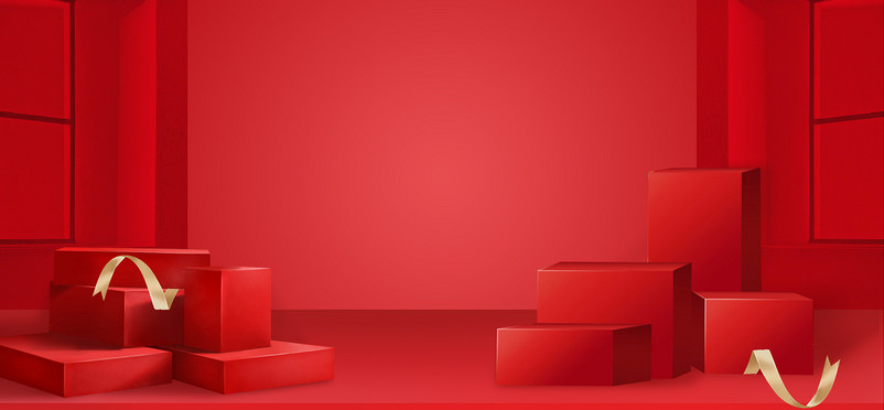 大红色喜庆简约c4d美妆化妆品海报背景