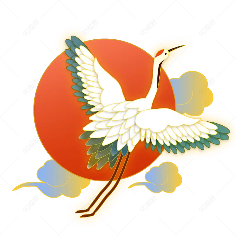 中国风剪纸国潮丹顶鹤金边鎏金装饰