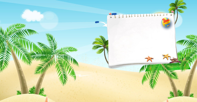 蓝天卡通沙滩风景度假夏季女装海报背景