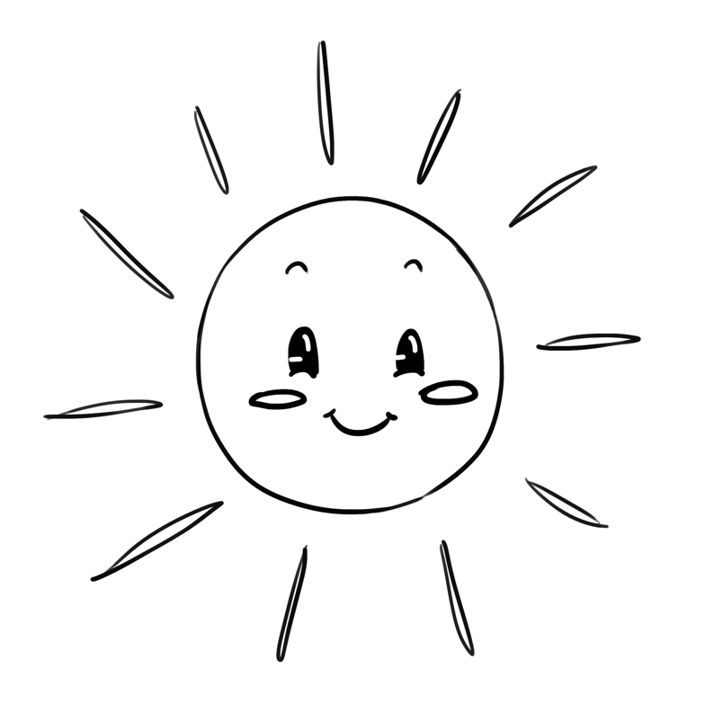 手绘黑白线条太阳素材