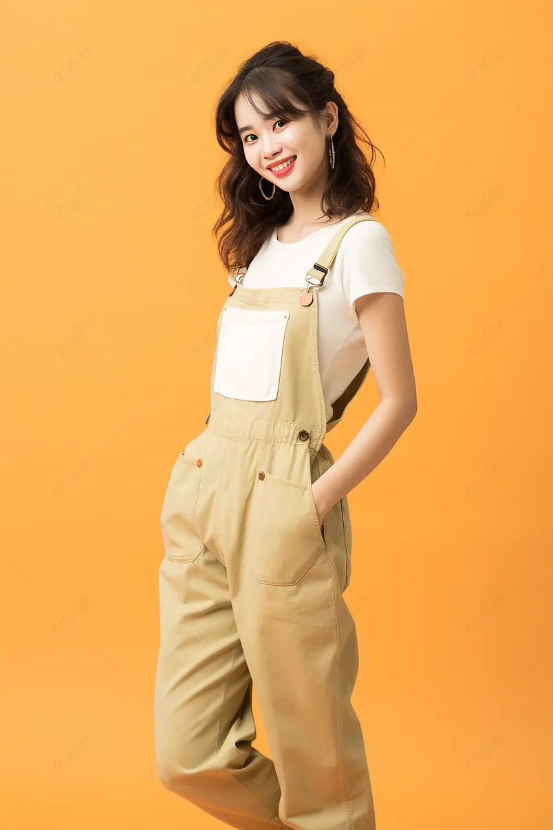 穿背带裤的活力元气少女