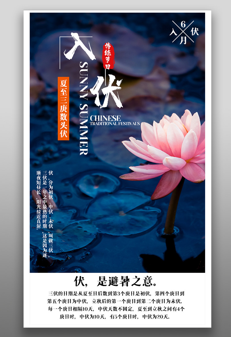 节日节气入伏三伏天小清新宣传海报