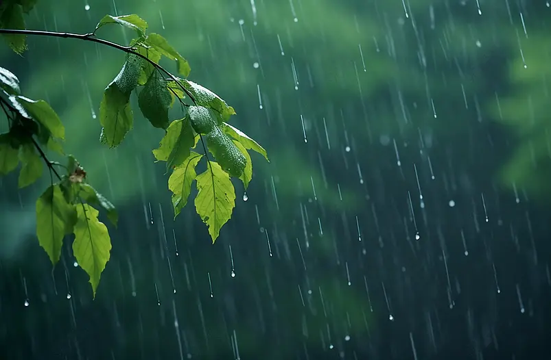 雨落在桑树叶子上