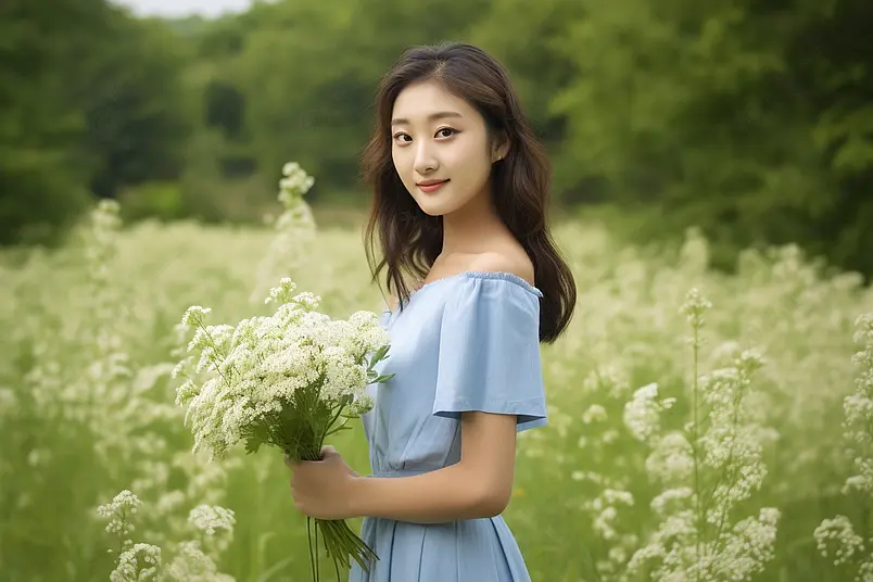 森系美女郊游户外的气质模特人物摄影