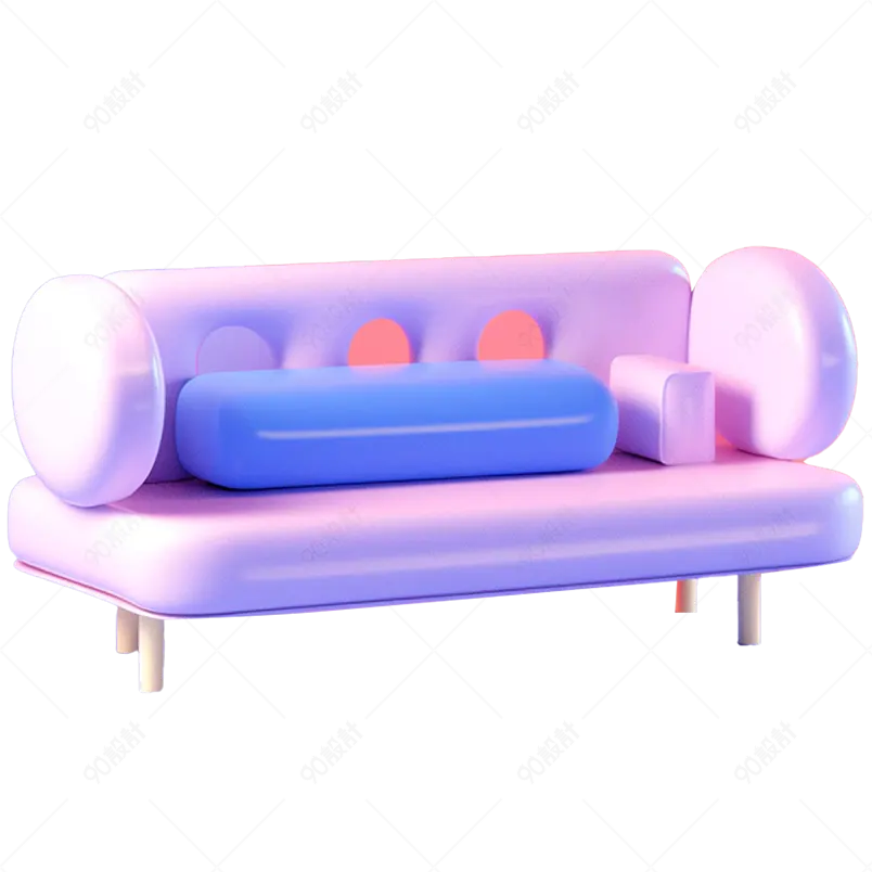 3D渲染立体紫色沙发客厅接待坐垫免扣素材图