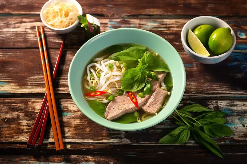 传统的越南牛肉汤粉碗面异国风味