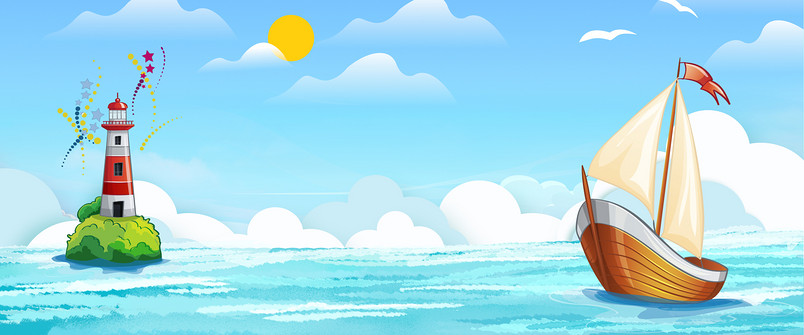 蓝色卡通海洋风景夏季童装海报背景