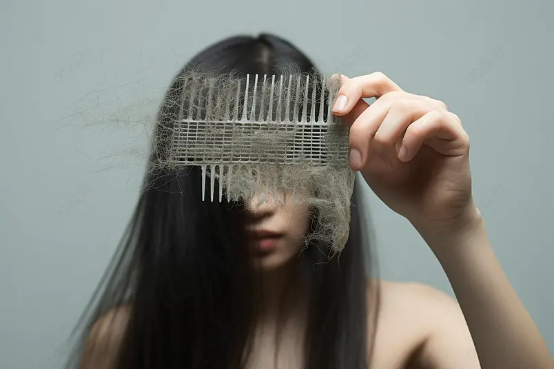美女脱发困扰美容养生摄影图背景对照图片