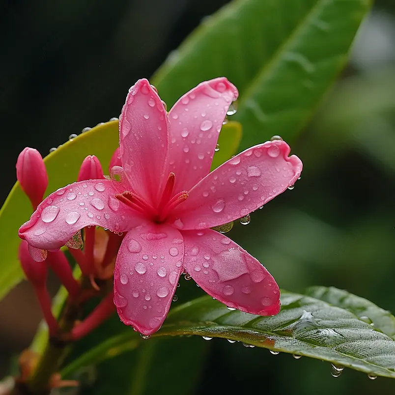 潮湿的粉红色花朵特写，美国，美国