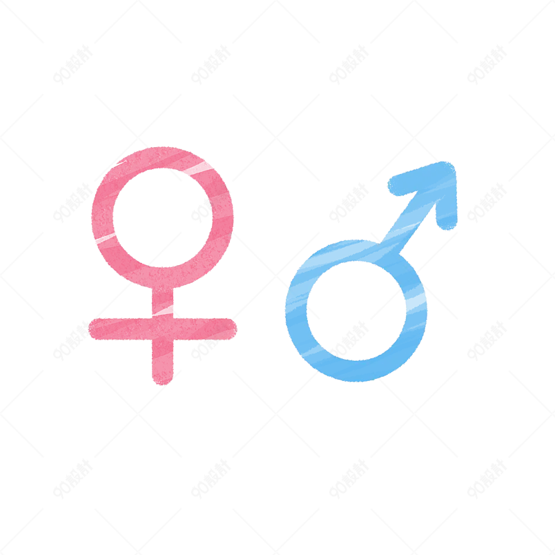 手绘风格红蓝男性女性符号男女性别