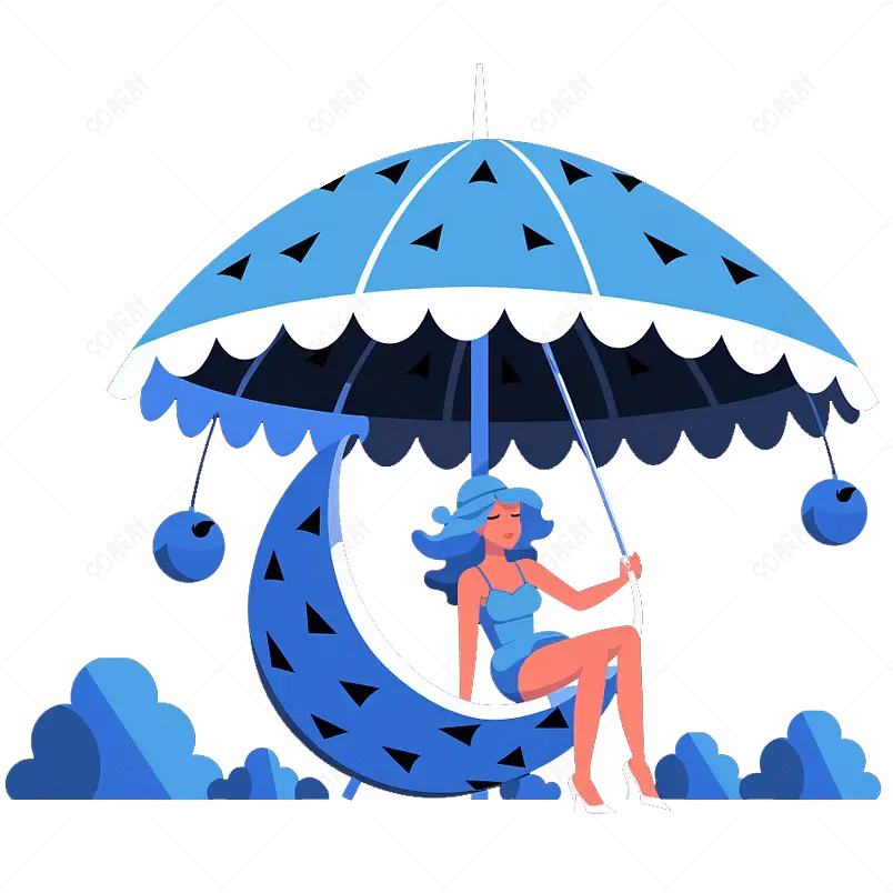 一个女人在海滩看夜景插图元素免抠