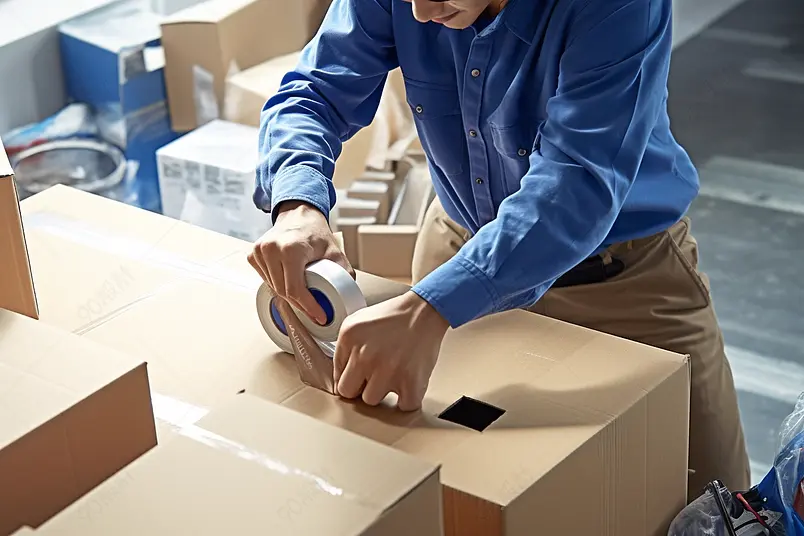 年轻商务男士创业开网店打包产品