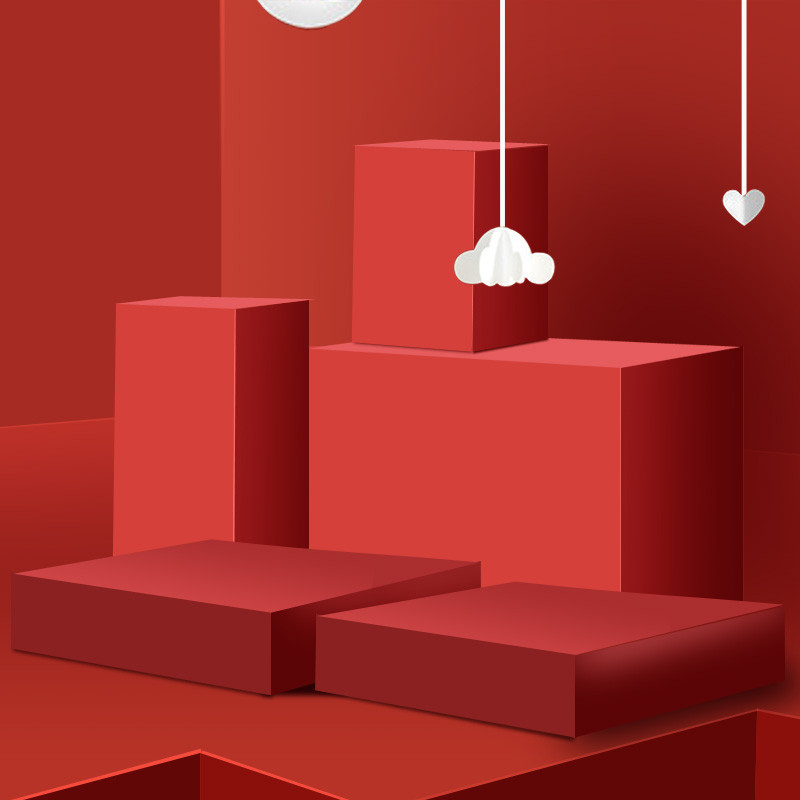 红色简约高端拼接立体展台珠宝饰品主图背景