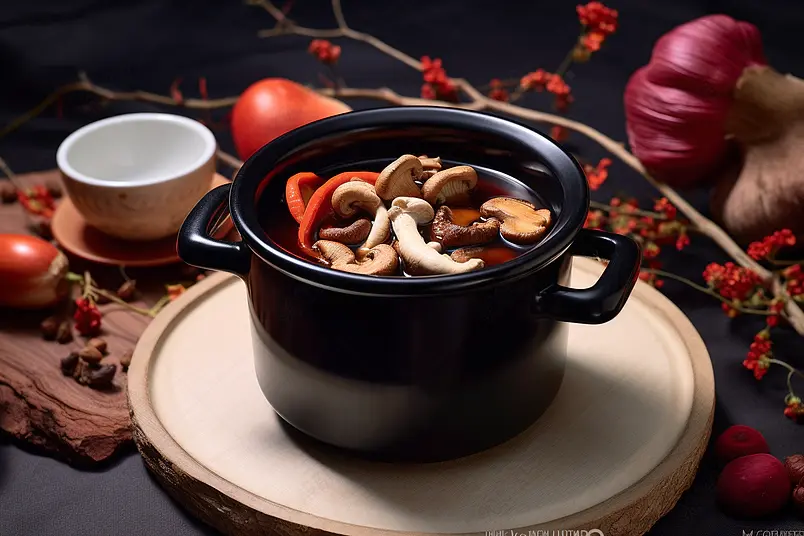 茶树菇砂锅汤料煲汤煮汤静物