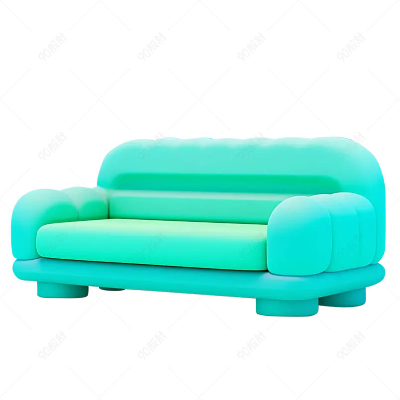 3D渲染卧室客厅绿色沙发免扣素材图