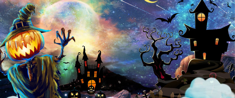 黑色炫彩万圣节卡通糖果海报背景