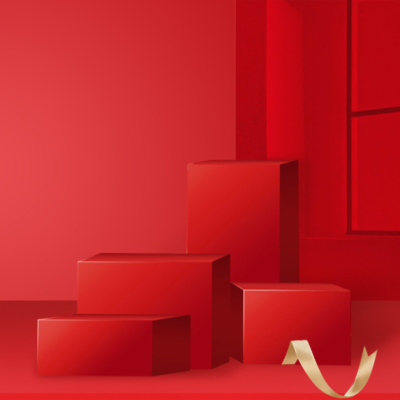 红色节日庆典促销化妆品几何展台主图背景图