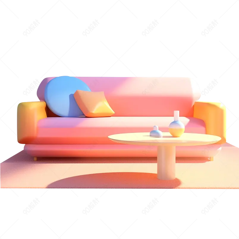 3D渲染立体阳光照耀进客厅皮质沙发上免扣素材图