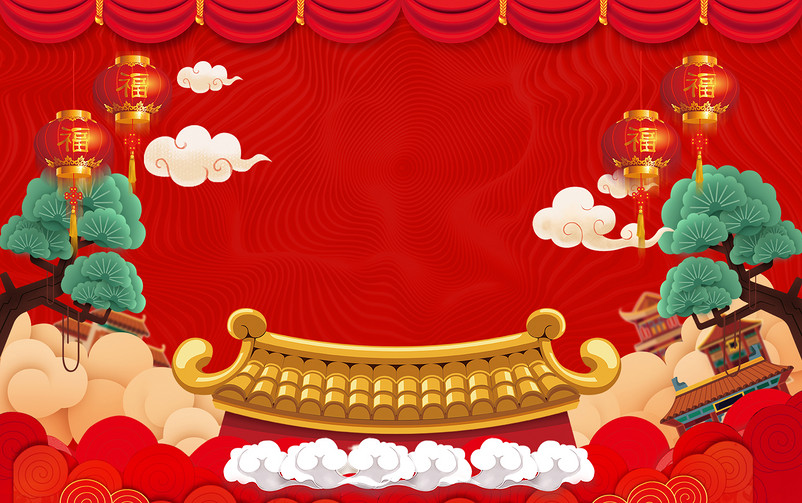 红色喜庆手绘中国风春节年货节食品海报背景