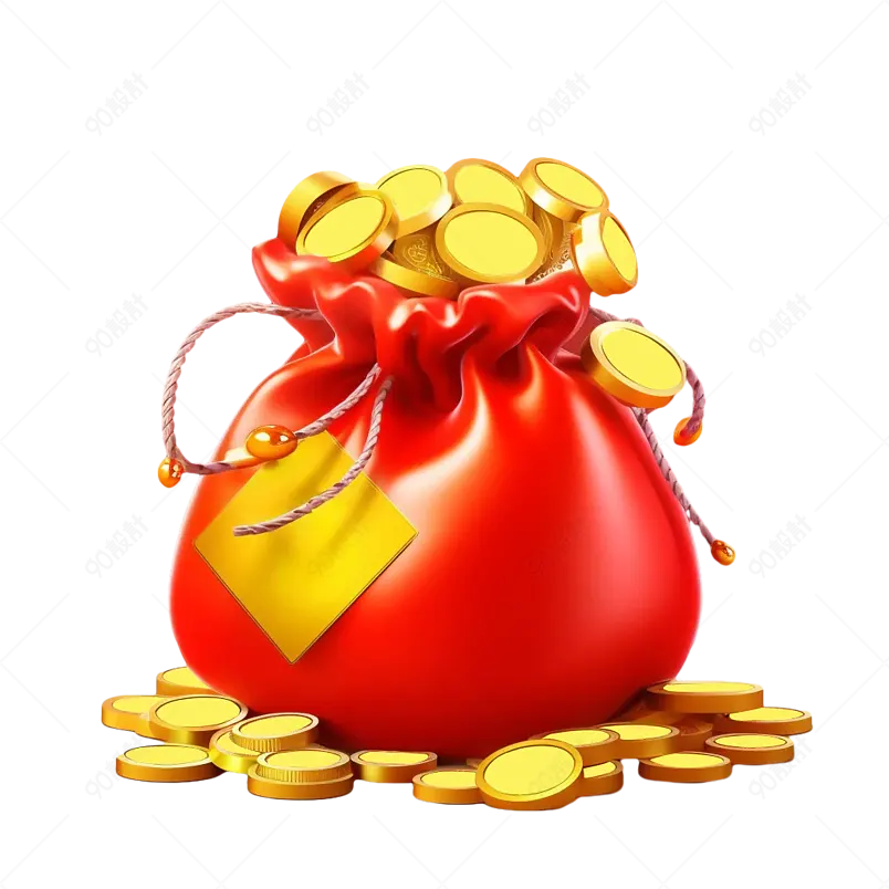 春节节日元素红色福袋金币素材
