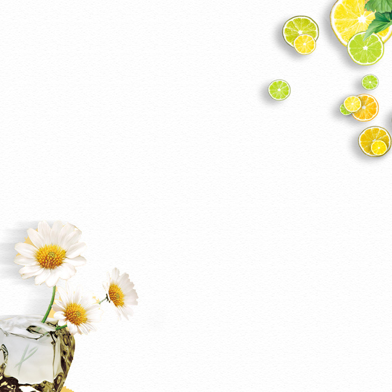 柠檬花朵点缀白色质感背景图