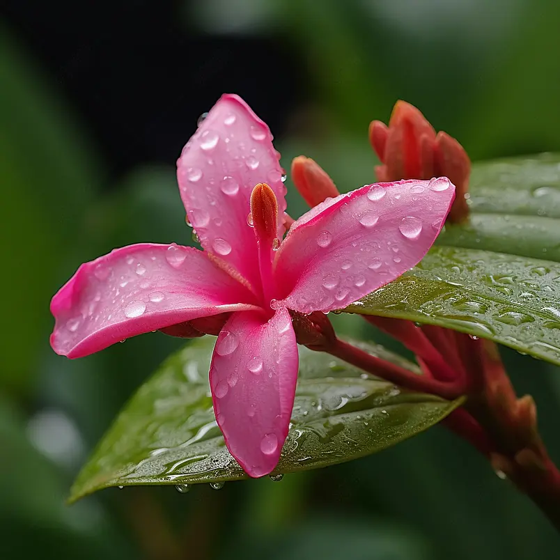 潮湿的粉红色花朵特写，美国，美国